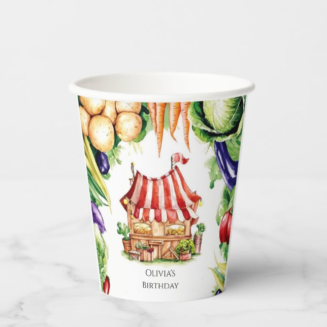 Little Vegetables Farmers Market Birthday Paper Cups (Front)