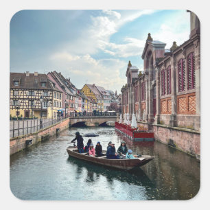 Little Venice River Boat    Square Sticker