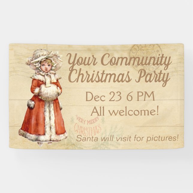 Little Victorian Caroler Custom Christmas Banner (Horizontal)