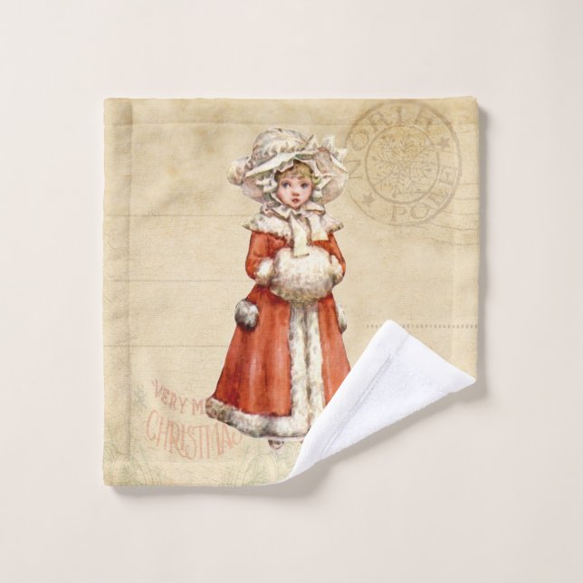 Little Victorian Caroler Custom Christmas Bath Towel Set (Wash Cloth)