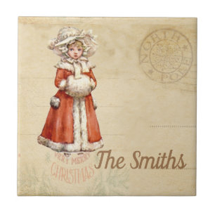 Little Victorian Caroler Custom Christmas Ceramic Tile