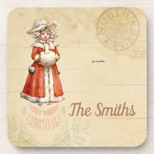 Little Victorian Caroler Custom Christmas Coaster