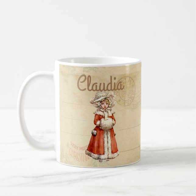Little Victorian Caroler Custom Christmas Coffee Mug (Left)