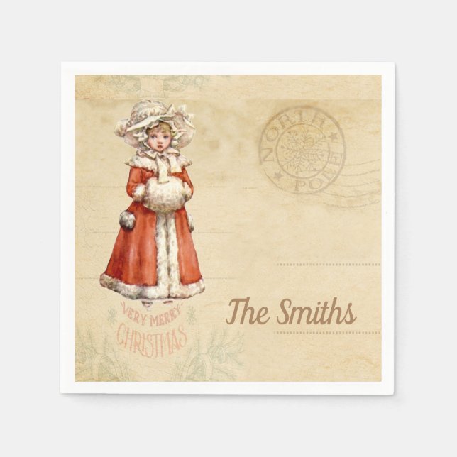 Little Victorian Caroler Custom Christmas Napkin (Front)