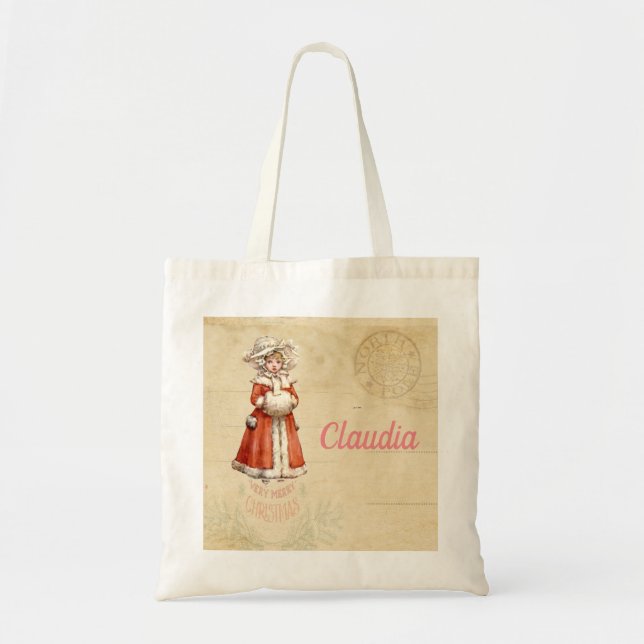 Little Victorian Caroler Custom Christmas Tote Bag (Front)