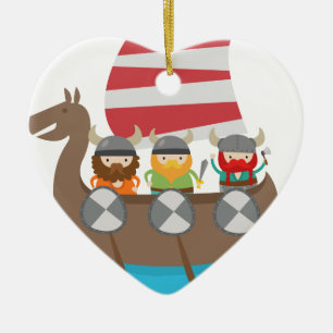 Little Vikings in ship Ceramic Ornament