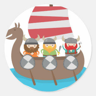 Little Vikings in ship Classic Round Sticker