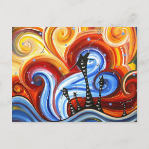 Little Village Original Whimsical MADART Painting Postcard