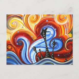 Little Village Original Whimsical MADART Painting Postcard