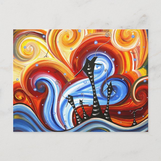 Little Village Original Whimsical MADART Painting Postcard (Front)