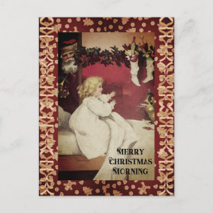 Little Vintage Girl Christmas Morning Santa Postcard