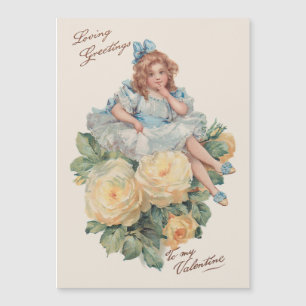 Little Vintage Girl, Roses & Valentine Greetings