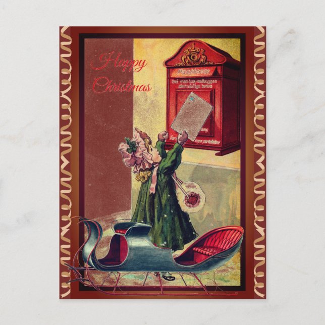 Little Vintage Letter Mailing Girl Postcard (Front)