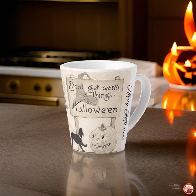 Little Vintage Witch and Black Cat Latte Mug (Creator Uploaded)