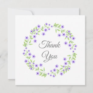 Little Violet Blossoms Watercolor Wreath Thank You Card