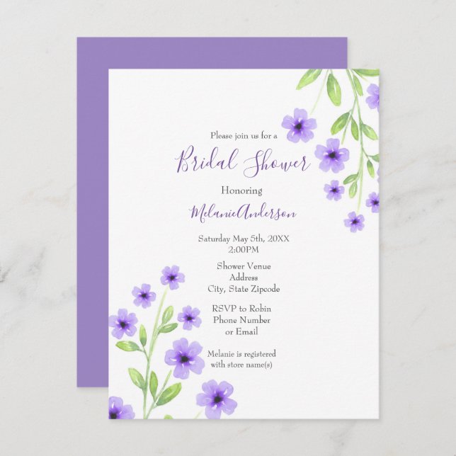 Little Violet Watercolor Blossoms Invitation (Front/Back)