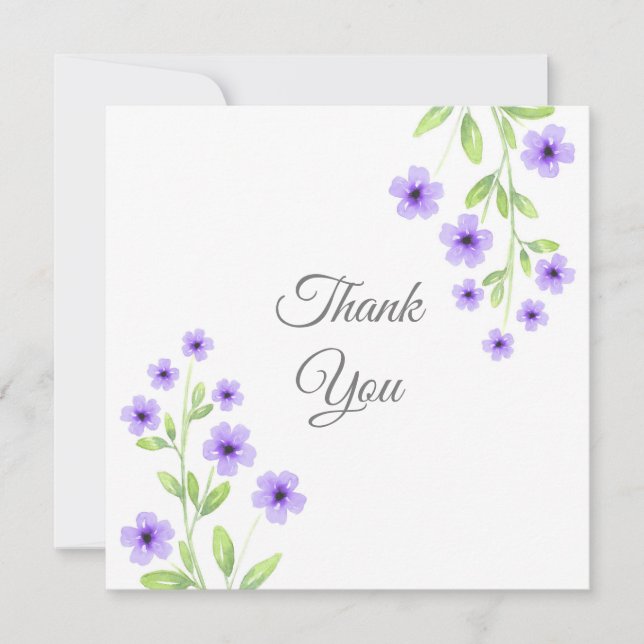 Little Violet Watercolor Blossoms Thank You Card (Front)