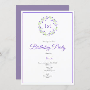Little Violet Watercolor Blossoms Wreath Invitation