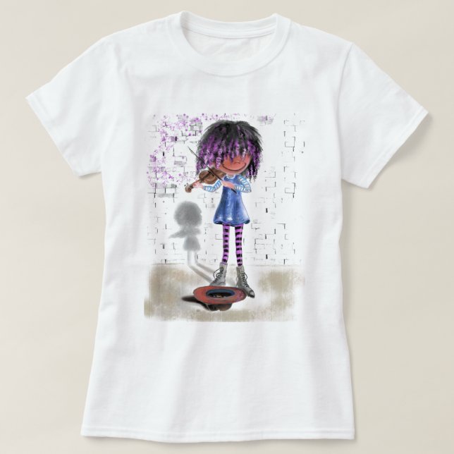 Little Violinist Street Musician T-Shirt (Design Front)