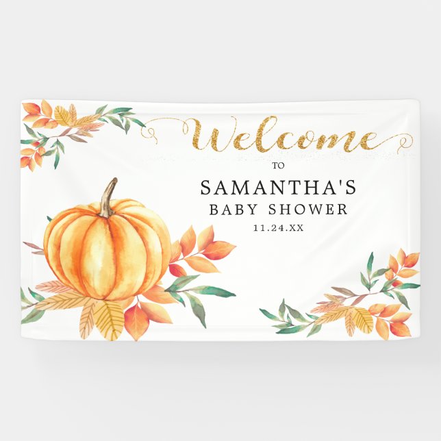 Little Watercolor Pumpkin Baby Shower Fall Welcome Banner (Horizontal)