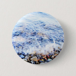 Little wave and colourful stones 6 cm round badge