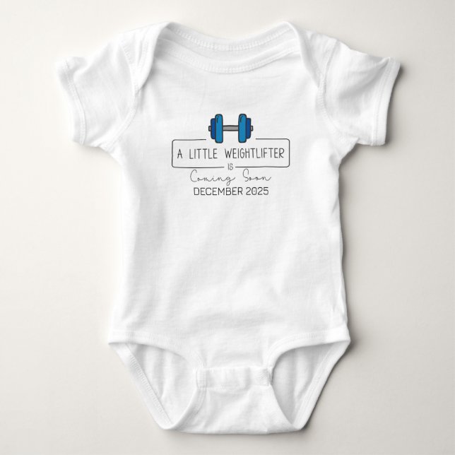 Little Weightlifter Is Coming Soon Bodybuilding Baby Bodysuit (Front)
