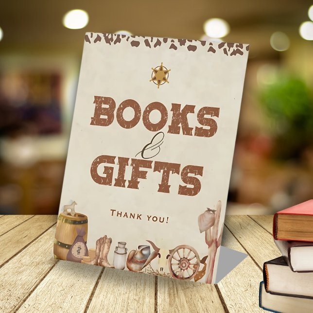 Little Western Cowboy Baby Shower Books and Gifts Pedestal Sign (Creator Uploaded)