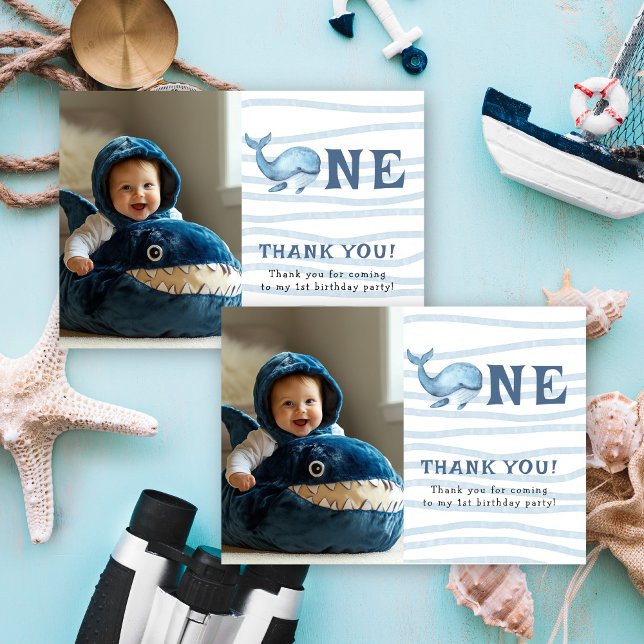 Little Whale 1st Birthday Under The Sea Thank You Card (Creator Uploaded)