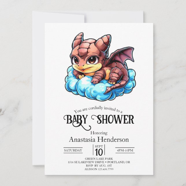 Little Whimsical Digital Dragon Baby Shower Invitation (Front)