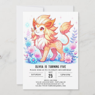 Little Whimsical Lion Digital Birthday Invitation