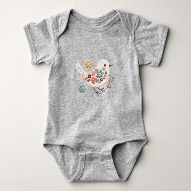 Little White Bird Floral Baby Bodysuit (Front)