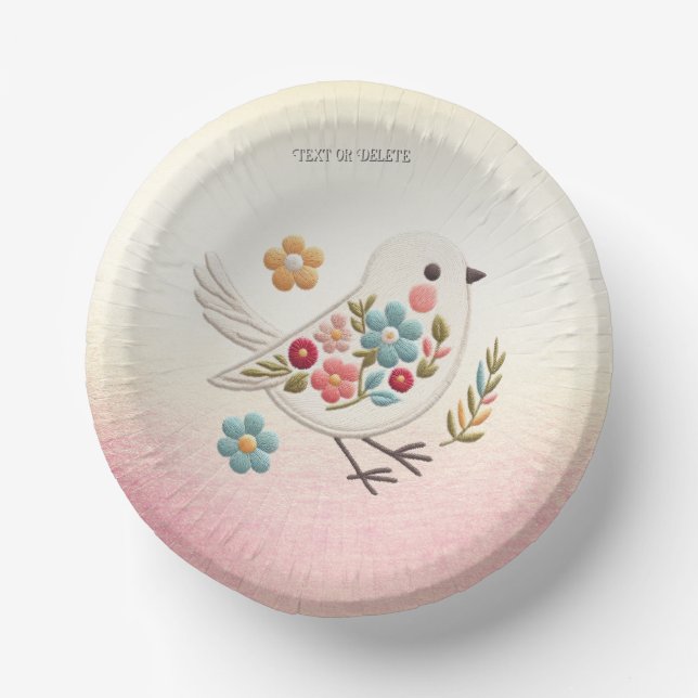 Little White Bird Floral Paper Bowl Plate (Front)