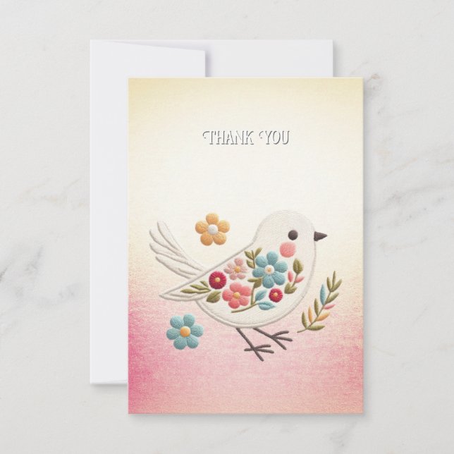 Little White Bird Floral Thank You Card (Front)