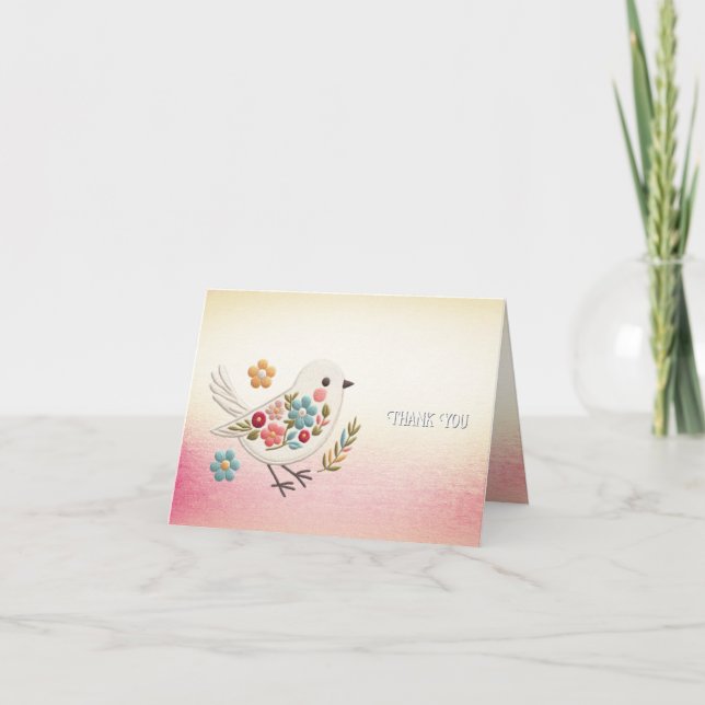 Little White Bird Floral Thank You Card (Front)