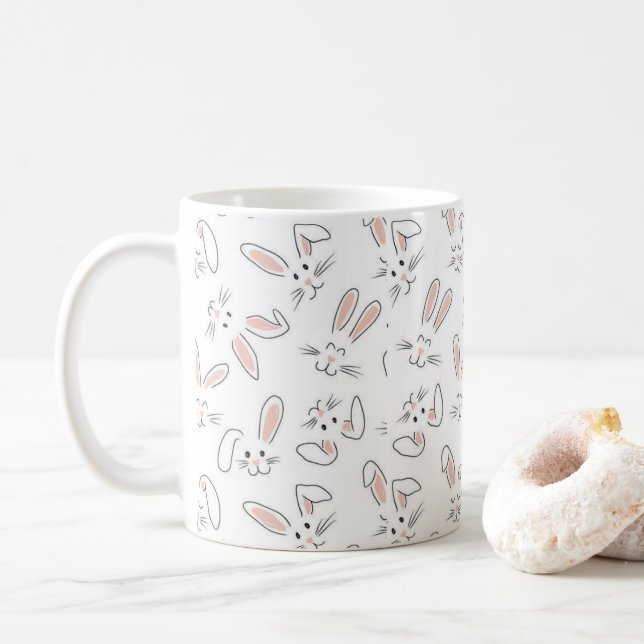 little white bunnies coffee mug (With Donut)