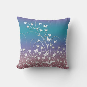 Little White Butterflies and Flowers Cushion
