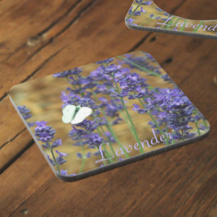 Little White Butterfly on Lavender Floral Coaster