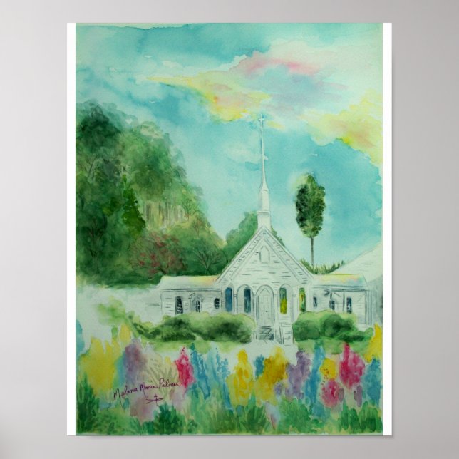 Little White Country Church Watercolor Poster (Front)