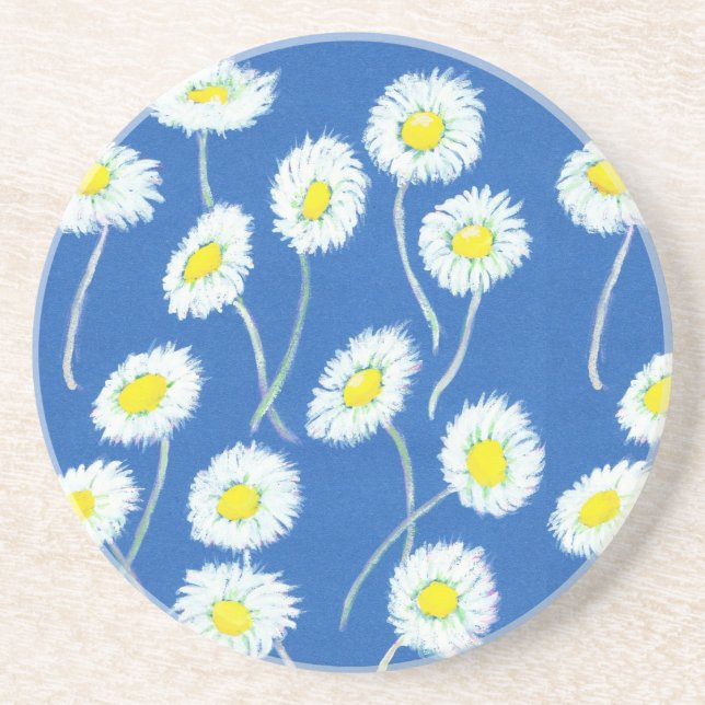Little White Daisies Sandstone Coaster (Front)