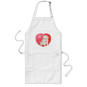 Little White Dog Rescue Valentine Long Apron