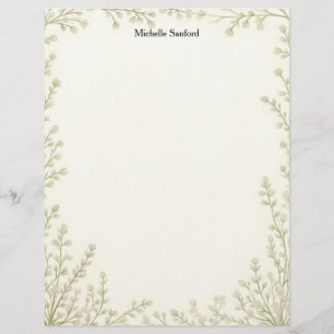 Little White Flowers Frame Stationery Paper Custom Letterhead