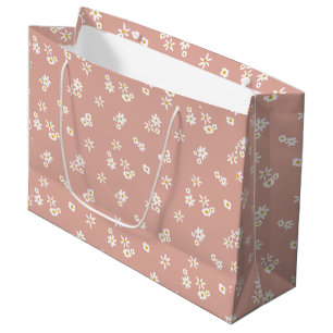 Little White Flowers on pink - seamless pattern. Large Gift Bag