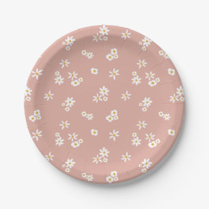 Little White Flowers on pink - seamless pattern. Paper Plate