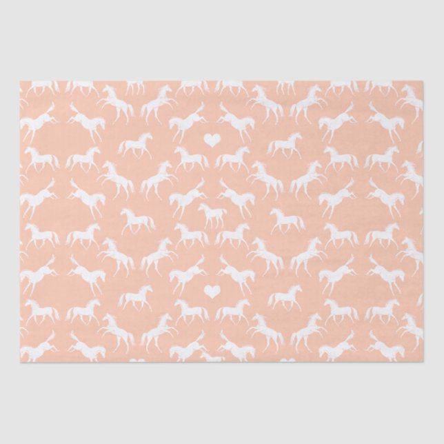 Little White Horses on Peach Wrapping Paper (Front)
