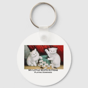 Little White Kittens Playing Dominoes Key Ring