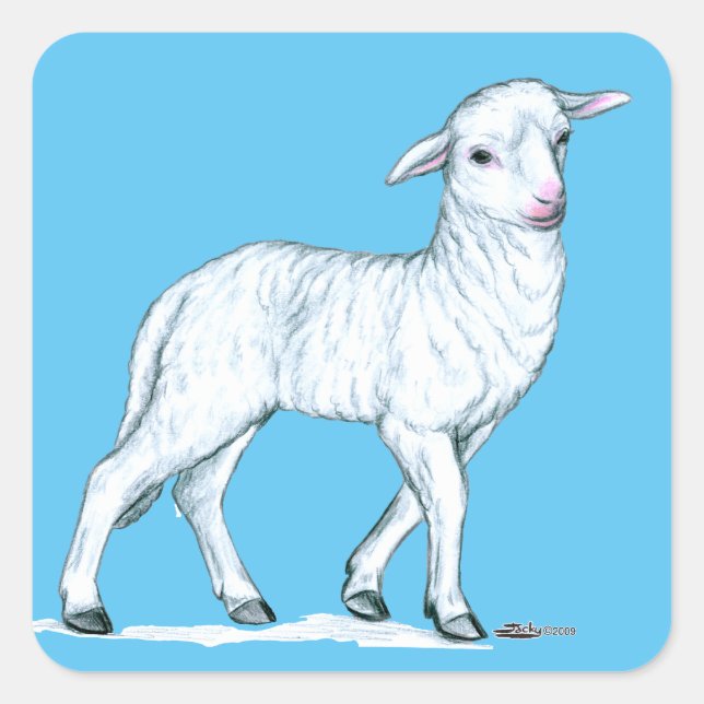 Little White Lamb Square Sticker (Front)