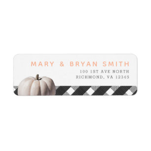 Little White Pumpkin and Buffalo Check Fall Theme Return Address Label
