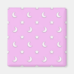 Little White Stars and Moons on Pink Magnet