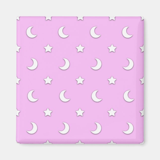Little White Stars and Moons on Pink Magnet (Front)