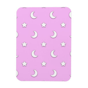 Little White Stars and Moons on Pink Magnet
